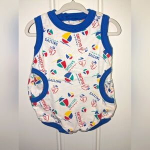 Vintage Vitamins romper boys sailing theme blue and white sz 6-9 mo